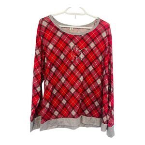 Ellen Degeneres Red & Grey Plaid Super Cozy Soft Pajama Top With Puppy XL